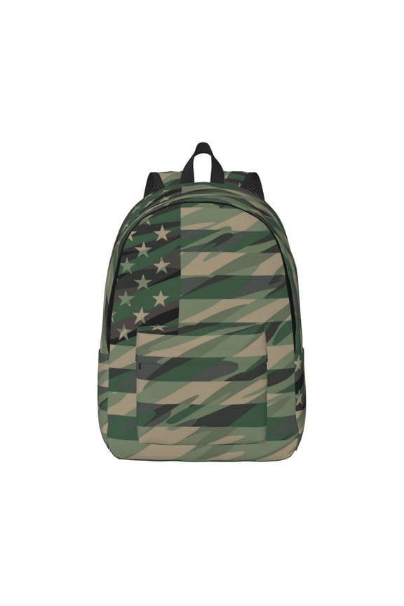 Jungle Green Camo USA Flag for Canvas College Laptop Backpack, Durable Rucksack Travel Notebook Bag School Backpack Book Bag for Men Women