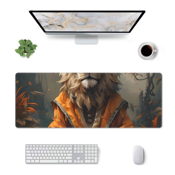 Xecao Jungle Meditating Lion for Mouse Pad - Waterproof Extended Contour Mouse Mat, Large Gaming Mousepad Laptop Keyboard Mat with Non-Slip Rubber Base