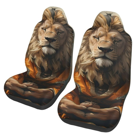 Xecao Jungle Meditating Lion Print Car Seat Cover in That Fits Most Cars, Vans, SUVs, and Trucks.