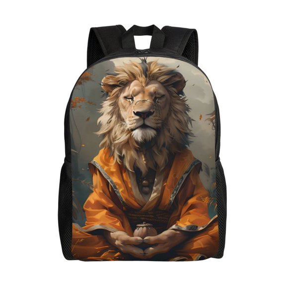 Xecao Jungle Meditating Lion Print School Backpack with Laptop Compartment Small Travel Laptop Backpack for Women Men Waterproof College Backpack Simple School Bag