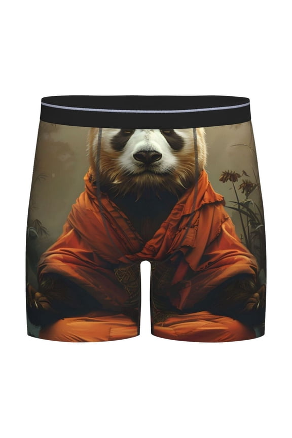Jungle Meditating Panda Print Boxer Briefs for Men's Stretch Moisture-Wicking Underwear, Mid-Rise Classics breathable fabric