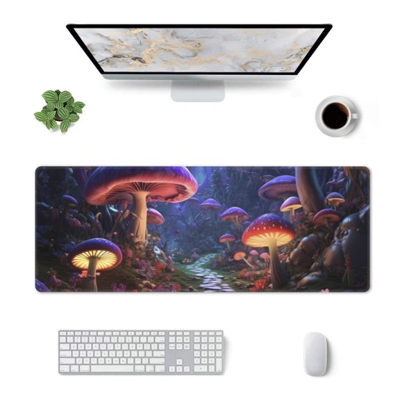 Xecao Jungle Path Glowing Mushrooms for Mouse Pad - Waterproof Extended Contour Mouse Mat, Large Gaming Mousepad Laptop Keyboard Mat with Non-Slip Rubber Base