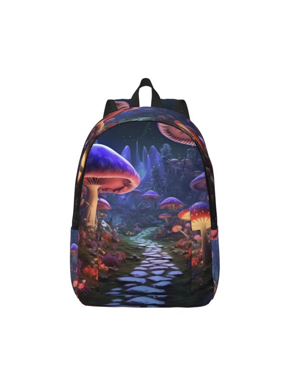 Jungle Path Glowing Mushrooms for Canvas College Laptop Backpack, Durable Rucksack Travel Notebook Bag School Backpack Book Bag for Men Women