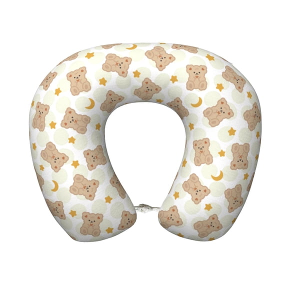 Xecao Kawaii Bear Print Memory Foam Cervical Neck Pillow Versatile U-Shaped Pillows for Home,Office,Camping,Travelling,Soft Washable Cover