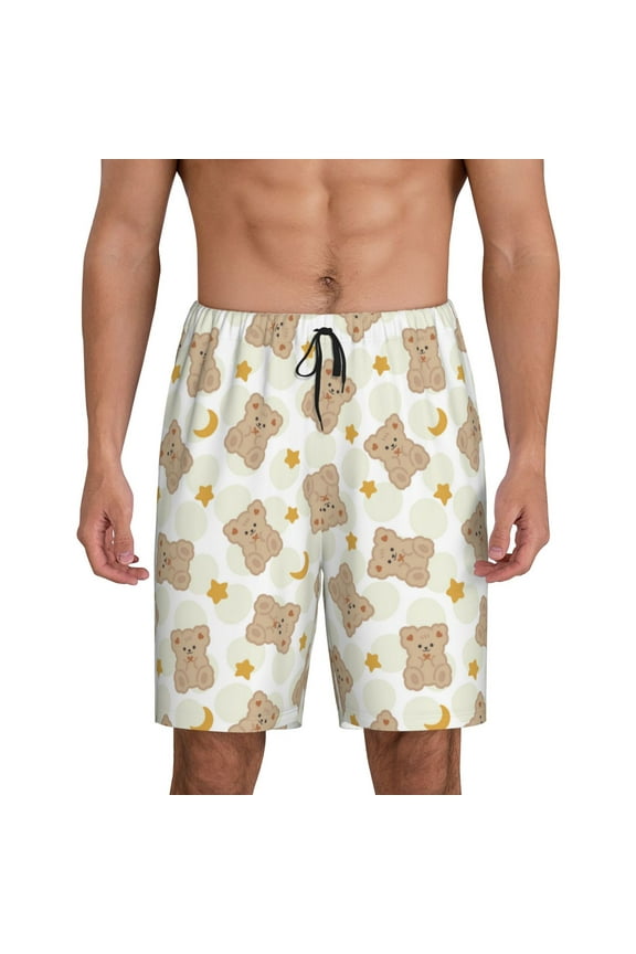 Kawaii Bear Print Men's Sleepwear Shorts Pajama Bottom Lounge Short nightwear with Convenient Pockets for Relaxed Home Wear-XX-Large