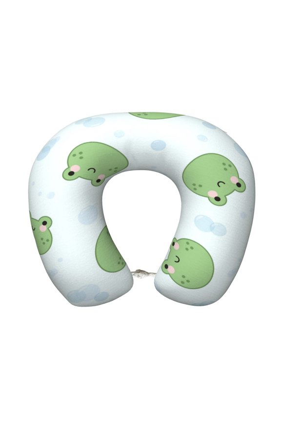 Kawaii Frogs Print Memory Foam Cervical Neck Pillow Versatile U-Shaped Pillows for Home,Office,Camping,Travelling,Soft Washable Cover