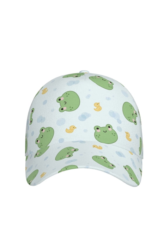 Kawaii Frogs for Baseball Cap: Unisex, crafted from classic polyester twill fabric, featuring a soft unconstructed design