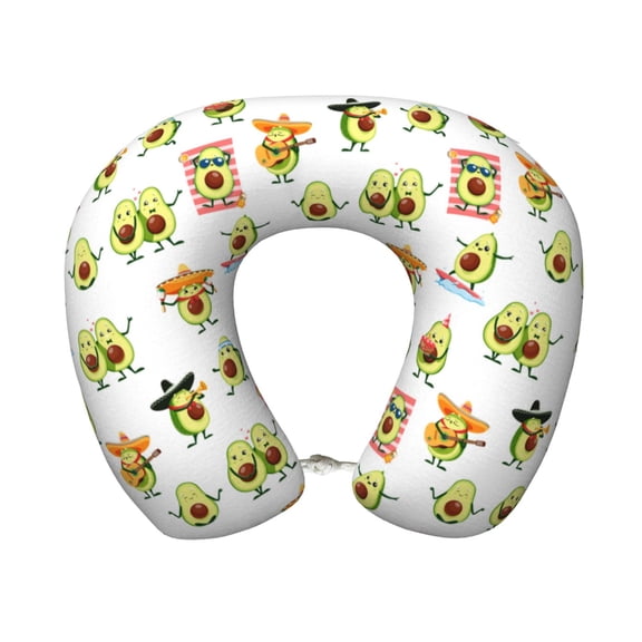 Xecao Kawaii Mexican Avocado Print Memory Foam Cervical Neck Pillow Versatile U-Shaped Pillows for Home,Office,Camping,Travelling,Soft Washable Cover