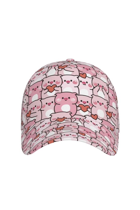 Kawaii Pig for Baseball Cap: Unisex, crafted from classic polyester twill fabric, featuring a soft unconstructed design