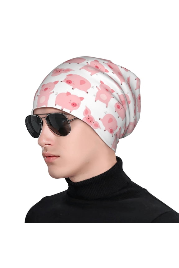 Kawaii Pigs Print Beanie Knitted Hat for Men Women, Winter Fashion Knit Cuffed Caps Unisex