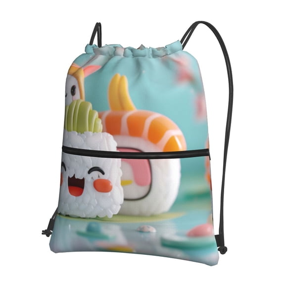 Xecao Kawaii Sushi Characters Delight for Drawstring Bags,Pull String Backpack Bags,String Bag Sackpack