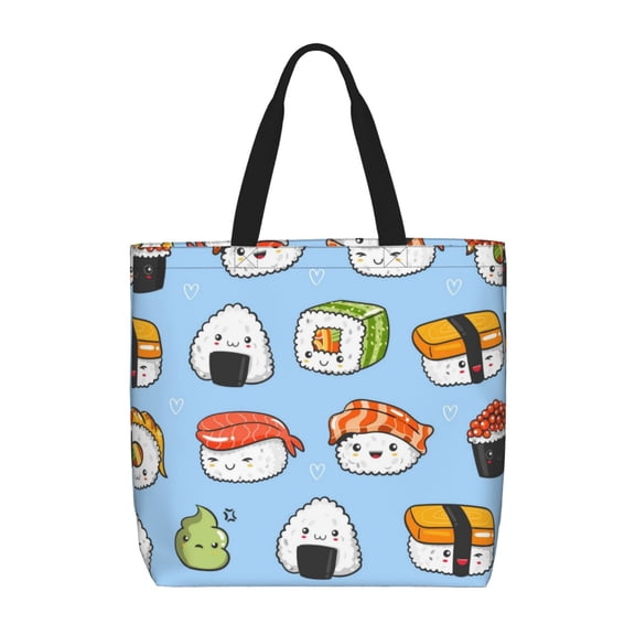 Xecao Kawaii Sushi for Tote Bag: spacious with inner pockets, ideal for work, shopping, or travel.