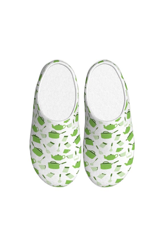 Kitchen Utensiles Cooking Pots Print Cotton Slippers Fuzzy Warm Cozy Slippers Non Slip House Slippers For Indoor Outdoor Cotton Slippers House Slippers-37/38
