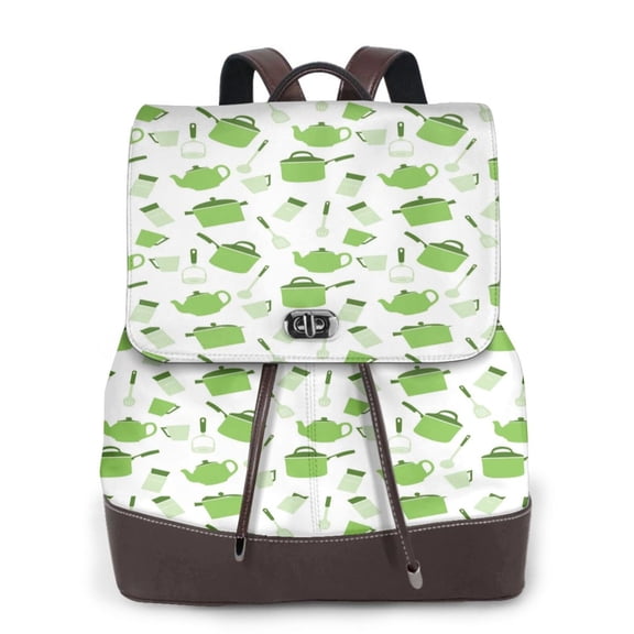 Xecao Kitchen Utensiles Cooking Pots Print Large Backpack Soft Leather for Women Travel with Compartment, Adjustable Convertible Strap