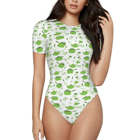 The Xecao Kitchen Utensiles Cooking Pots Women's Crew Neck Body Suit, a short-sleeved bodysuit and basic swimsuit, both comfort and style for dating and daily life