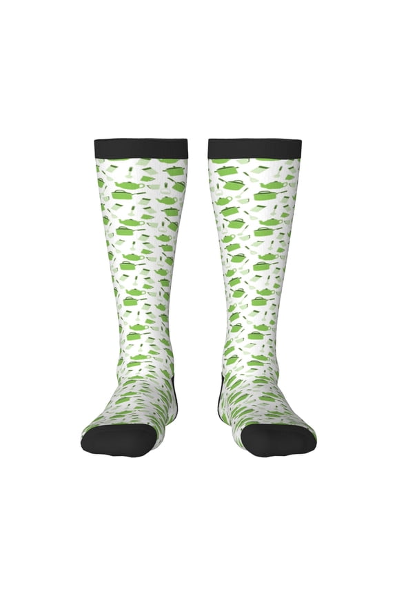 Kitchen Utensiles Cooking Pots print thigh-high socks, crafted for both men and women with a stretchy, high-opaque design perfect for daily wear
