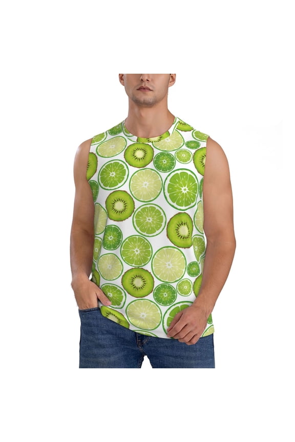 Kiwi Lemon Print Men's Tank Top: Sleek Sleeveless Tee for Casual Sports and Beach Occasions-3X-Large