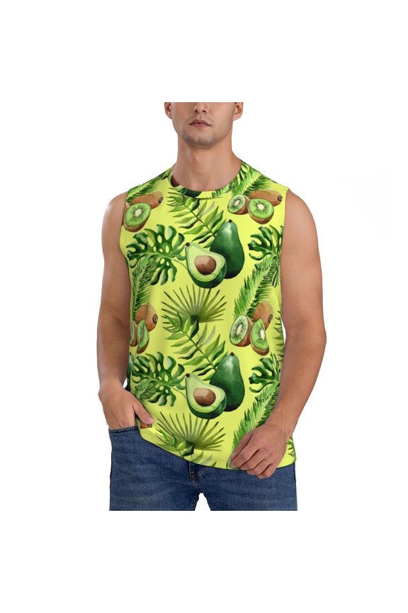 Kiwi and Avocado Print Men's Tank Top: Sleek Sleeveless Tee for Casual Sports and Beach Occasions-Small