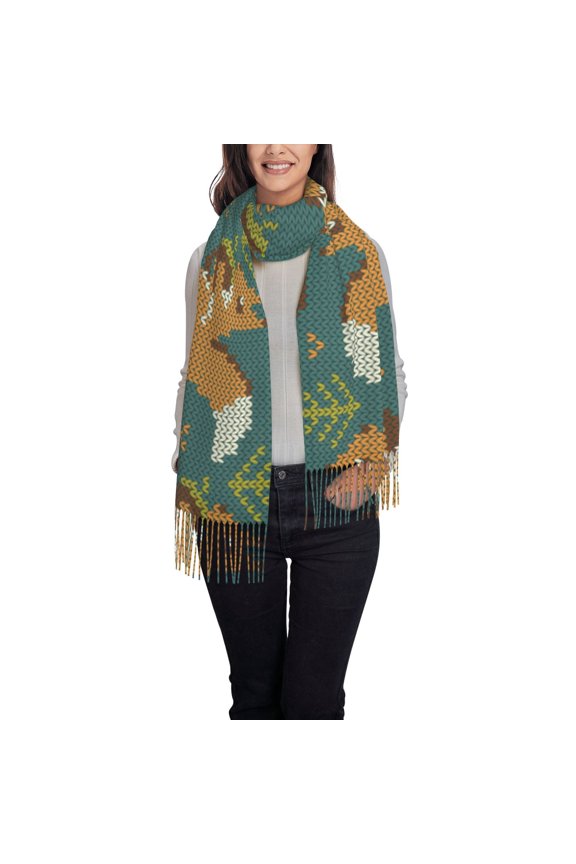 Knitted Woodland Squirrel Pattern Womens Winter Scarf Fall Scarf Oversized Large Scarf for Women Warm Shawl Wrap