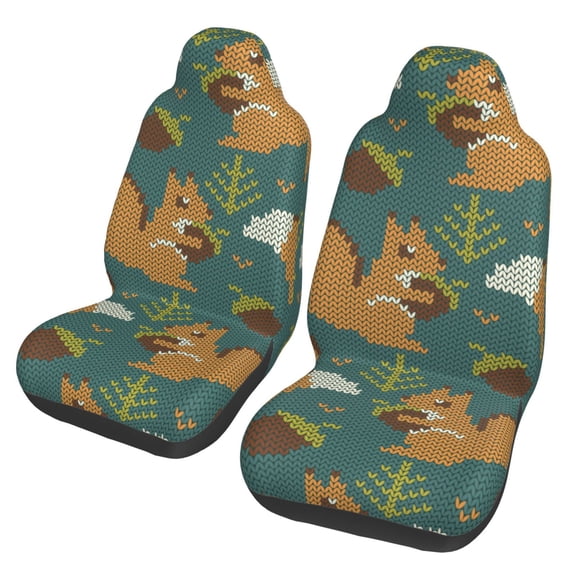 Xecao Knitted Woodland Squirrel Print Car Seat Cover in That Fits Most Cars, Vans, SUVs, and Trucks.