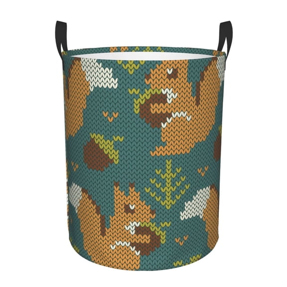 Xecao Knitted Woodland Squirrel Print Laundry Basket,Laundry Hamper Designed for Storage Dirty Clothes Hamper,Collapsible Laundry Baskets-