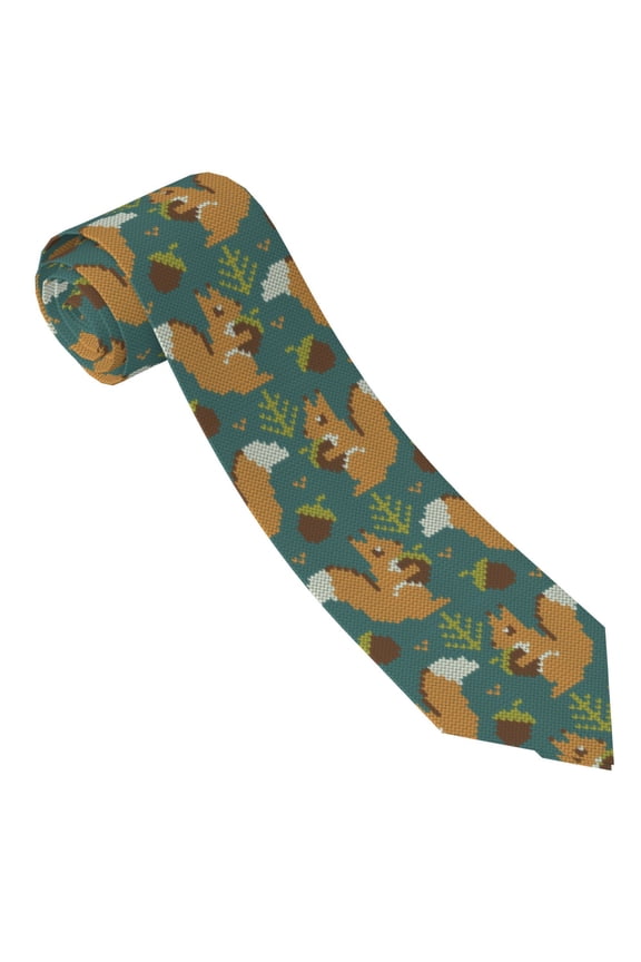 Knitted Woodland Squirrel Print Tie For Men Necktie Woven Jacquard Neck Ties,Classic Men's Tie