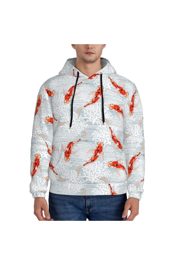Koi Fish Corals,Spring Summer Pattern Men's Adult Pullover Hoodie,Hooded Sweatshirt-Small
