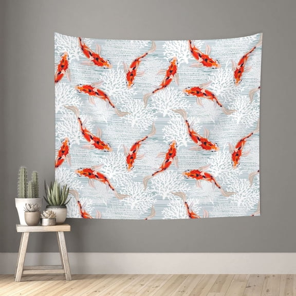 Xecao Koi Fish Corals,Spring Summer patten Tapestry 60x51 Inches Wall Hanging Poster Tapestry for Living Room Bedroom Home Decor