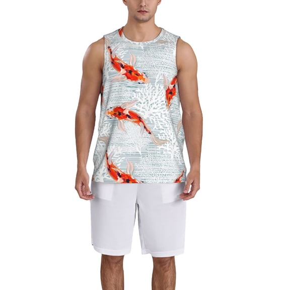 Xecao Koi Fish Corals,Spring Summer print basketball shirt for both men and women, a unisex basketball jersey perfect for theme parties-Large