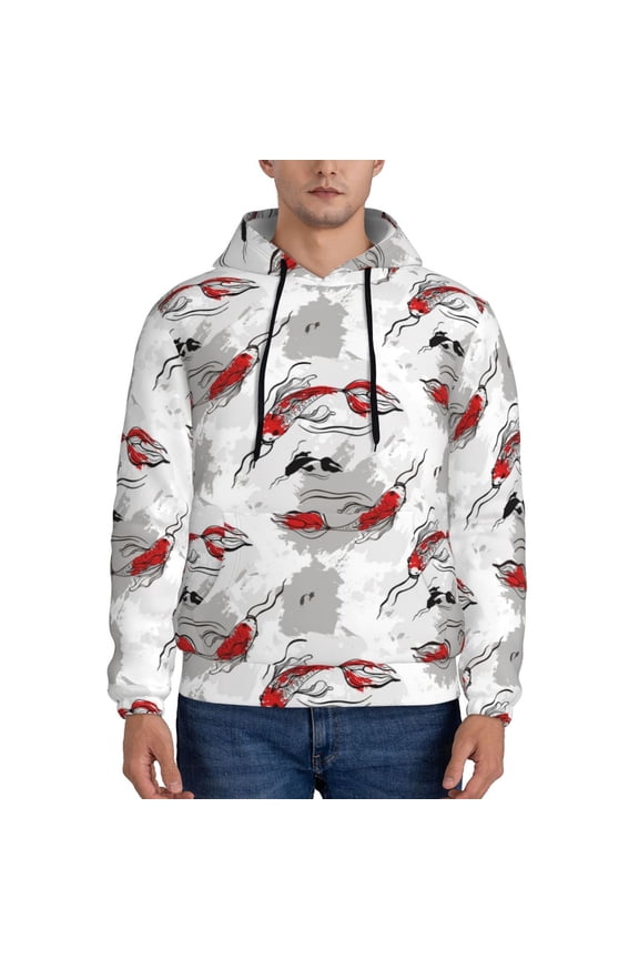 Koi Fish Pattern Men's Adult Pullover Hoodie,Hooded Sweatshirt-Large