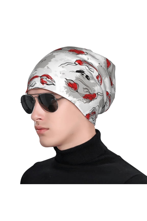 Koi Fish Print Beanie Knitted Hat for Men Women, Winter Fashion Knit Cuffed Caps Unisex