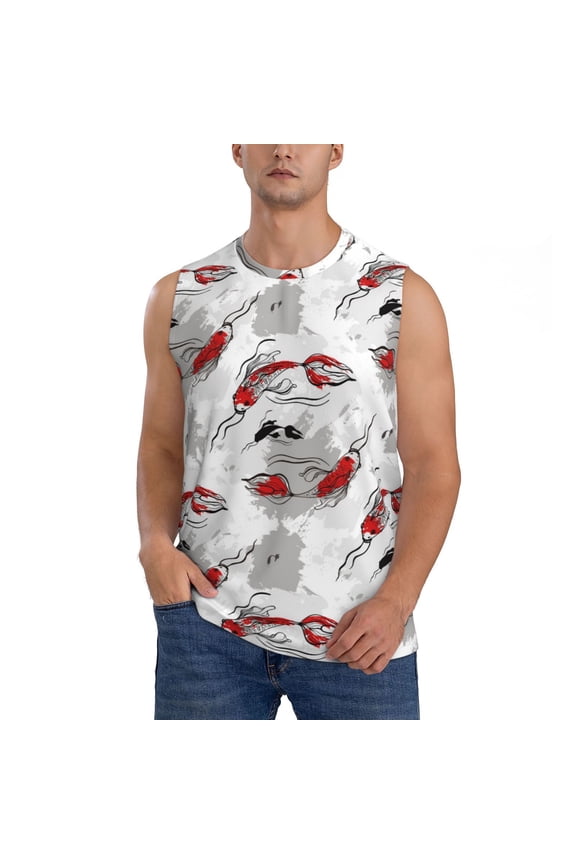Koi Fish Print Men's Tank Top: Sleek Sleeveless Tee for Casual Sports and Beach Occasions-Small