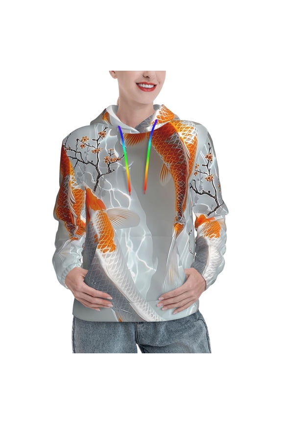 Koi Fish Water Pattern Hoodies for Women Sweatshirts Long Sleeve Sweatshirts Pullover Outfits with Pocket-Large