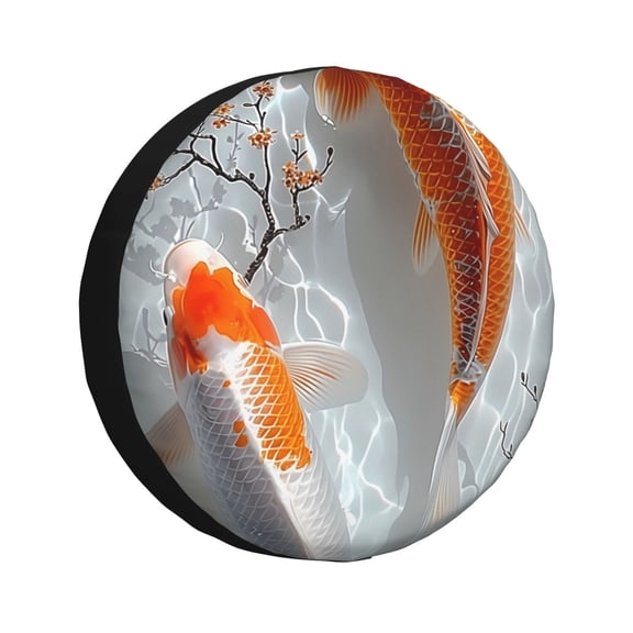 Xecao Koi Fish Water for Tire Covers,Wheel Tire Cover Waterproof, Dust-Proof, And Universally Fitting for Cars,Trailers, SUVs-15 inch