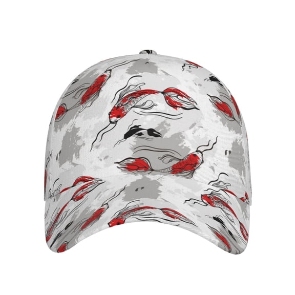 Xecao Koi Fish for Baseball Cap: Unisex, crafted from classic polyester twill fabric, featuring a soft unconstructed design
