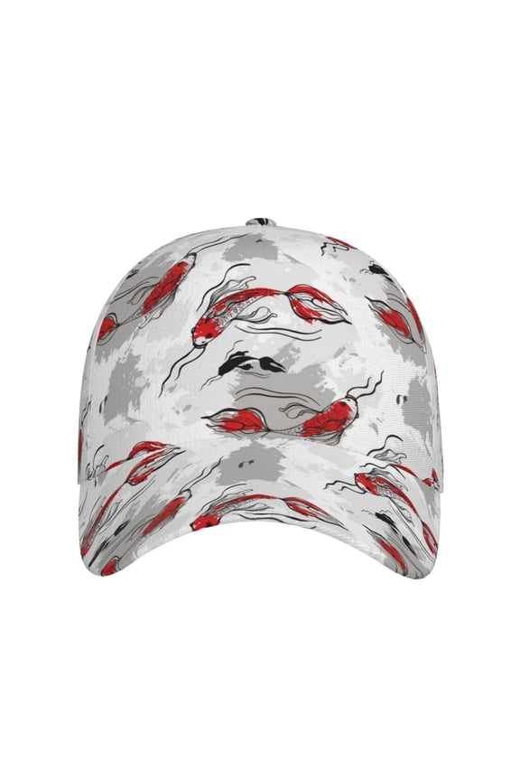Koi Fish for Baseball Cap: Unisex, crafted from classic polyester twill fabric, featuring a soft unconstructed design