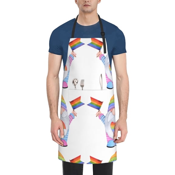 Xecao LGBT Gnomes Print Kitchen Cooking Aprons, Waterproof Adjustable Bib Aprons with 2 Pockets for Women Men Chef