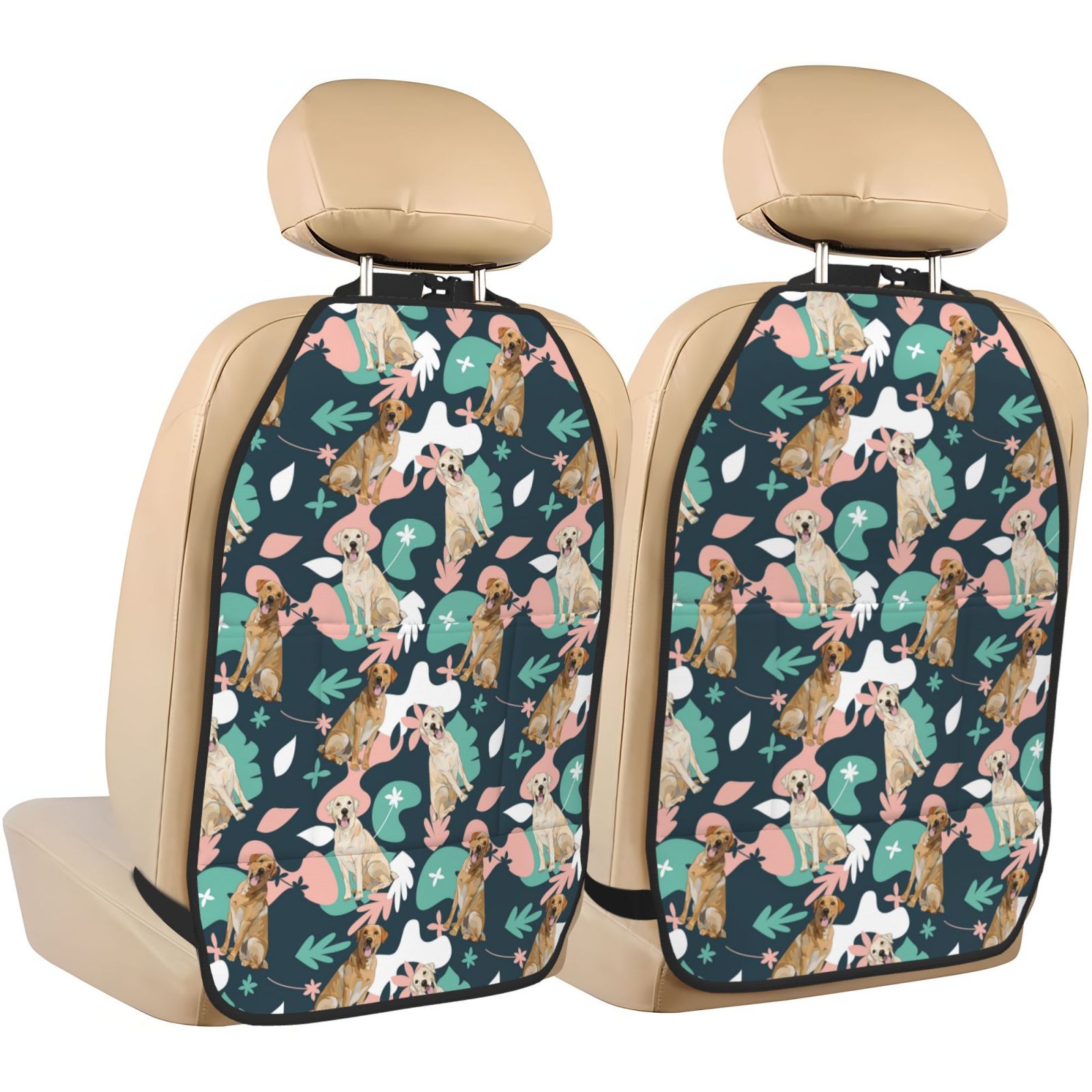 Xecao Labrador Retriever Dog Pattern Car Seat Back Protector 2 Pack Large Capacity Pocket, Kick Mats Back Seat Protector