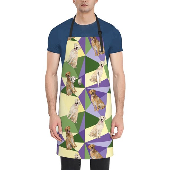 Xecao Labrador Retriever Dog Print Kitchen Cooking Aprons, Waterproof Adjustable Bib Aprons with 2 Pockets for Women Men Chef