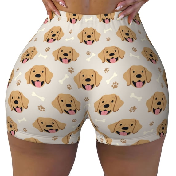 Xecao Labrador Retriever Dog Print Workout Shorts for Women Soft Smooth Gym Yoga Scrunch Active Tennis Workout Running Shorts