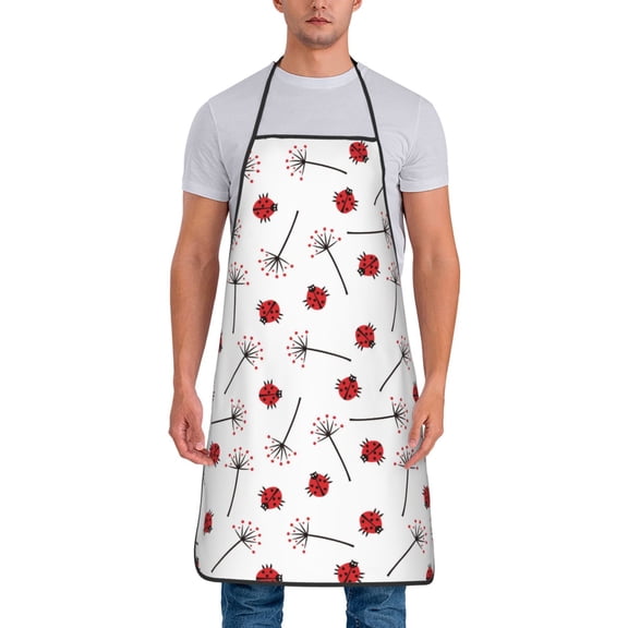 Xecao Ladybug With Dandelion Print Funny BBQ Chef Aprons for Men Women,Adjustable Kitchen Cooking Aprons with Pocket Waterproof Oil Proof No Pilling Fading