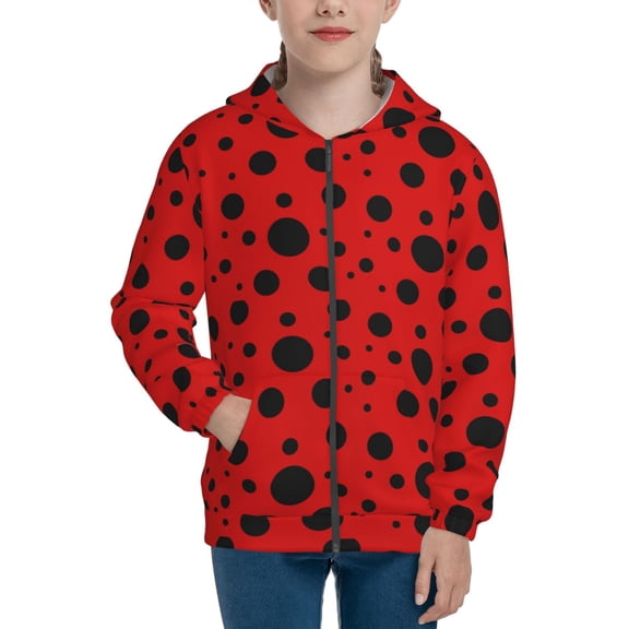 Xecao Ladybug Pattern Pattern Zip Up Hoodies for Boys Girls, Sweatshirt with Pockets-Small