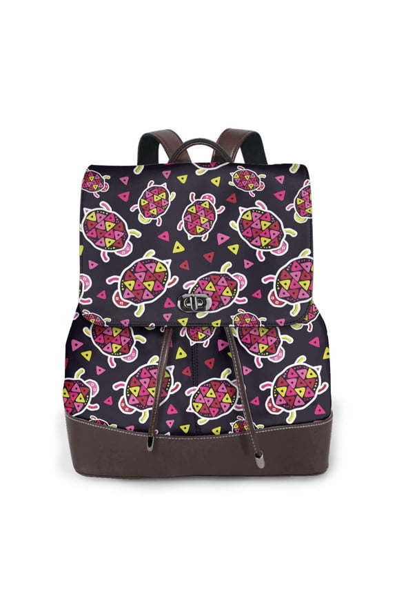 Ladybug Print Large Backpack Soft Leather for Women Travel with Compartment, Adjustable Convertible Strap