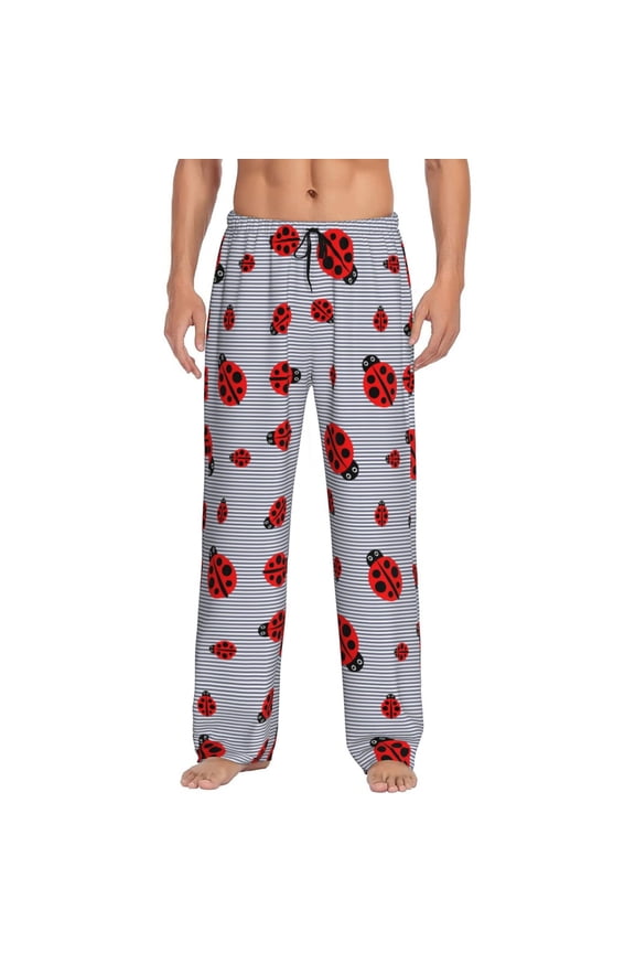Ladybug Print Men's Straight Lounge Pajama Pants - The Ultimate in Comfortable Sleepwear-Large