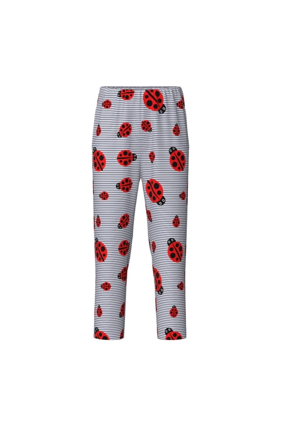 Ladybug Print Teenagers' Pajama Pants Long Sleep Pants Soft Elastic Waist Pajama Bottoms Elastic waist with 2 Pockets 5-16 Years-Small