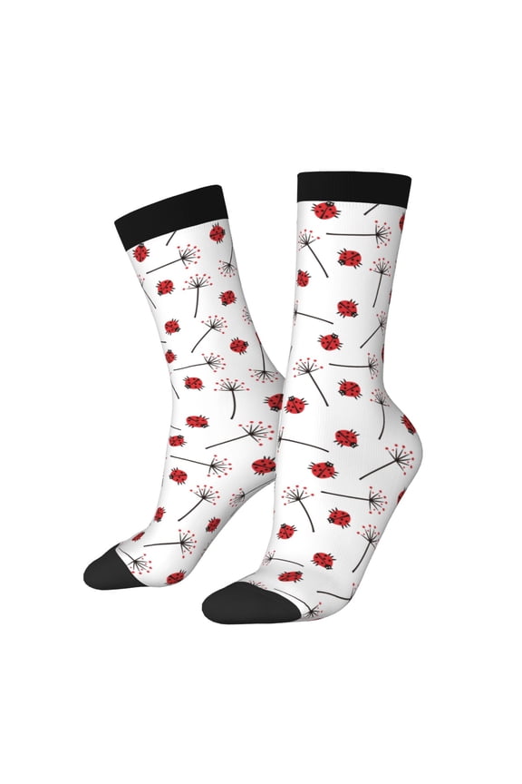 Ladybug With Dandelion Pattern Sport Socks for Women and Men Crew Socks Sporty Calf Socks Casual Socks