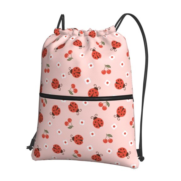 Xecao Ladybug With Flower for Drawstring Bags,Pull String Backpack Bags,String Bag Sackpack