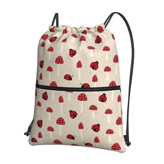 Xecao Ladybug With Mushroom for Drawstring Bags,Pull String Backpack Bags,String Bag Sackpack