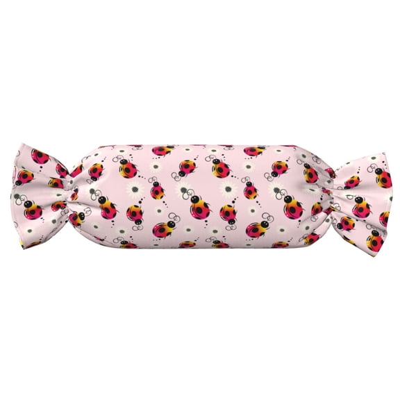 Xecao Ladybugs And Flower Print+Candy-Inspired Plush Pillow for Men Women Suitable for Beds, Sofas, Game Rooms Drawstring Closure