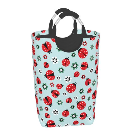Xecao Ladybugs And Flowers 1 for Laundry Basket,Collapsible Large Laundry Hamper,Wash Bag for Laundry Room, Rolling Laundry Basket with Handles